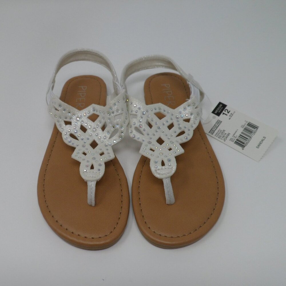 Girls Piper White/Silver & Stone Sandals "Joann" Style Size 12
